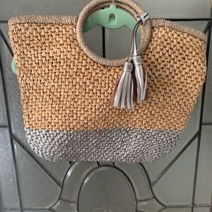 Vineyard vines silver dipped straw tote